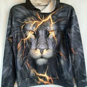 SALE. Kid's Size M Black Hoodie With A Lion Graphic On Front And Back
